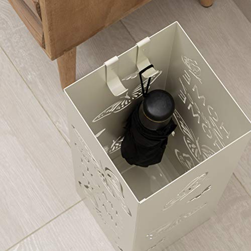Miniatura 3 de Paragueros Modernos Baroni Home Diseño Mariposas Con Tallado De Lluvia - Paragueros Originales Blanco Con Gancho Y Bandeja De Goteo Extraíble Para Decorar El Hogar Y La Oficina 15,5x15x49 Cm