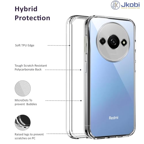 Image of Jkobi Silicone Back Cover Case for Xiaomi Redmi A3 2024 | Xiaomi Redmi A3x (Clear Shockproof Case with Camera Protection | Soft and Flexible | Transparent)
