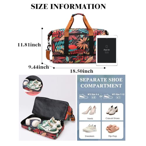 Weekender Overnight Bag Bohemian Style Travel Duffel Bag for Women Carry On Tote with Shoe Compartment (Purple)2