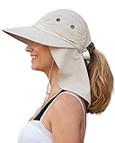 camptrace Safari Sun Hat Wide Brim Fishing Hat with Neck Flap for Women Ponytail Packable Sun Protection UPS UPF for Hiking Hunting Camping