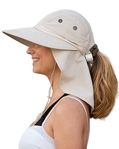 Camptrace Wide Brim UPF 50+ Hiking Fishing Gardening Hat with Neck Flap Sun Protection Outdoor Safari Hats for Women Nylon
