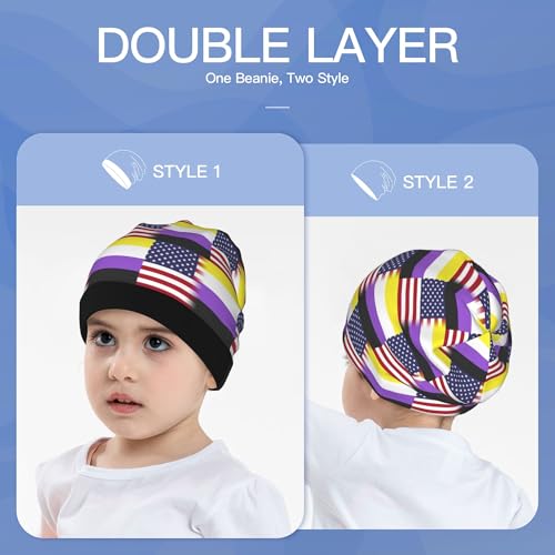 American Non-Binary Pride Flag Kids Leisure Elastic Knitted Hat Junior Large Size Knit Cap Child Beanie Black3
