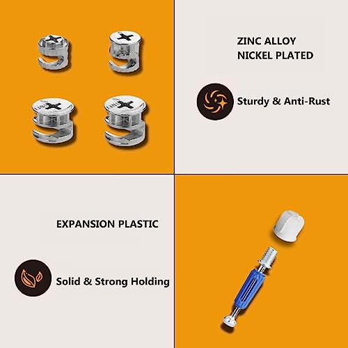 cam locks for furniture 90 pcs 3-in-1 eccentric wheels furniture cam lock fasteners compitable with ikea hardware parts multi-size repair spare parts nut amp bolt assortment sets