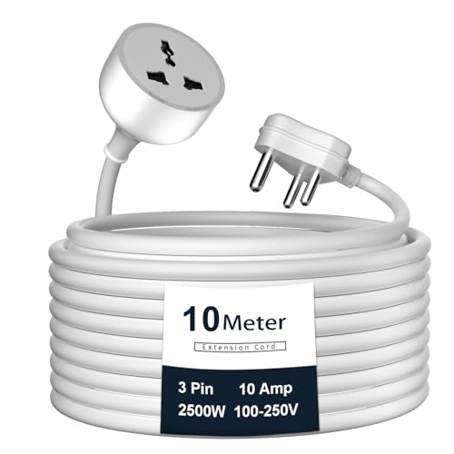 Image of Hoteon Extension Board with 10 Meters Heavy Duty Long Wire Cord, Single Outlet Socket 2500W 10A Expandable Electric Extension, 3 Pins Extension Cord for Indoor Outdoor Use (10M / Grey)-1PCS