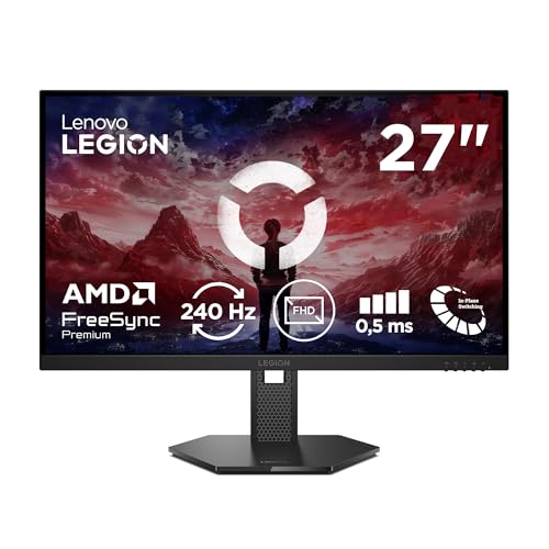 Lenovo Legion 27-10 - Écran Gaming Pro 27'' FHD (IPS, 240Hz, 0.5ms, 2X HDMI 2.1, DP 1.4, Câble HDMI, AMD FreeSync Premium) Réglage en Inclinaison/Hauteur/Rotation/Pivot - Noir