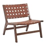 Homedraft Faux Leather Woven Accent Chair, Modern Breathable Living Room Chair with Leather Strap and Wood Frame for Lounge Reading Room Bedroom Patio, Brown