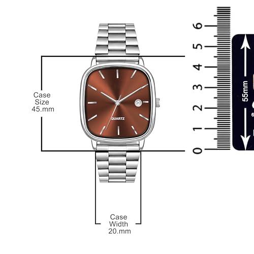 Image of Acnos Luxury Square Dial Quartz Watch for Men & Women - Stainless Steel Bracelet, Minimalist Analog Wristwatch with Date Window Pack of 1