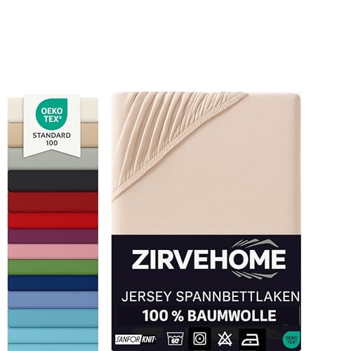 Spannbettlaken 90x200-100x200 beige Spannbetttuch Baumwolle Bettlaken für Matratzen bis 25 cm Höhe, Jersey Spannbettlaken Beige