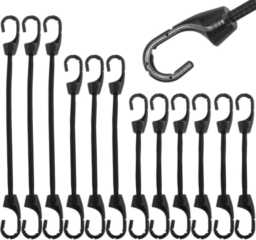 Image of lrgnixs Small Bungee Cords with Hooks,12 Pcs Black Bungee Straps,3 Sizes Heavy Duty Bungees with Hooks,Bungee Cords for Outdoor Camping Tarp,Tents,Hiking,Bikes and Fixings