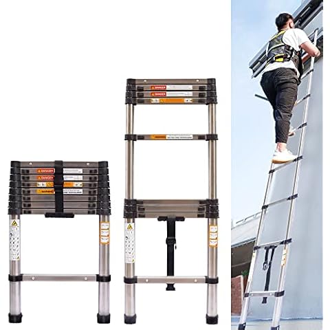 Escalera de extensión, Escalera telescópica Multiusos de 8 pies, Escalera Plegable telescópica de Acero Inoxidable de 9 escalones Cover