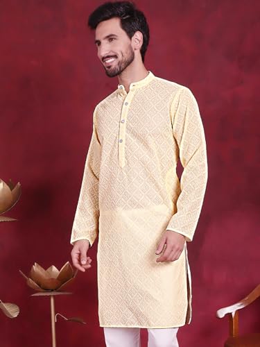 Image of Jompers Men's Regular Fit Georgette Chikankari Embroider Kurtas