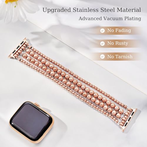 MOFREE Beaded Bracelet for Apple Watch Band 38mm 40mm 41mm 42mm 44mm 45mm Women Fashion Handmade Elastic Stretch Strap for iWatch Series SE 9 8 7 6 5 4 3 2 1