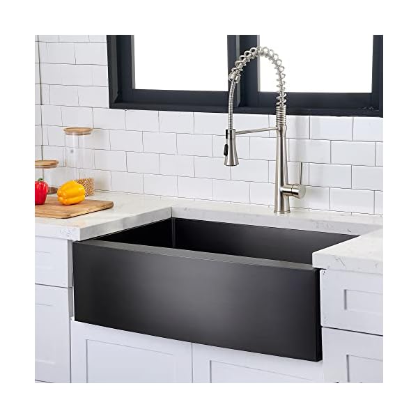 Hotis Black Farmhouse Sink, 33 Inch Farm Sink, Apron-Front 304 Stainless Steel Farmhouse Kitchen Sink, Single Bowl Undermount Apron Sink With Dish Grid