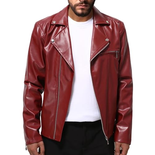 Fall Men Faux Leather Zip Up Jacket Stand Collar Leather Motorcycle Jacket Lightweight Bomber Outwear PU Coat with Pockets3