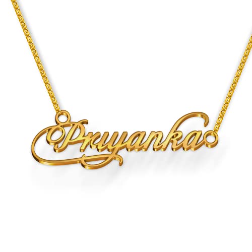 Image of Priyanka Cursive Gold & Silver Name Pendant Necklace, Best Jewelry Gift for Girls.