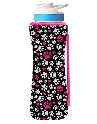 SLEILIN 32oz Cute Printed Sleeve Compatible With Cirkul Water Bottle For Plastic And Stainless Steel Bottles 32oz Neoprene Sweat-Wicking Material Insulated Cover Designed With Handles (Paw)