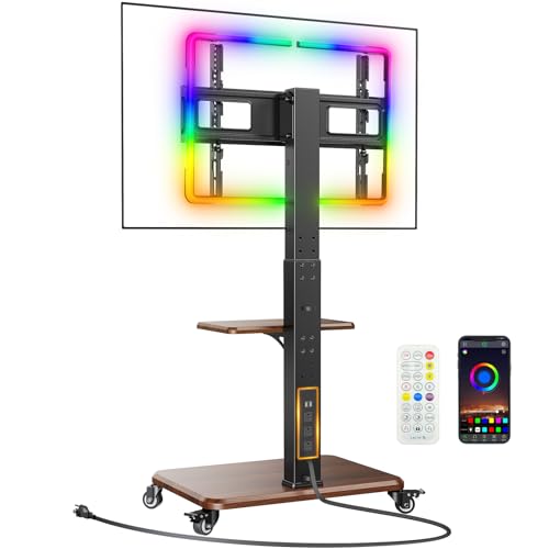 Image of Perlegear Rolling TV Stand for 32 inch-77 inchTVs with LED Lights and Power Outlet