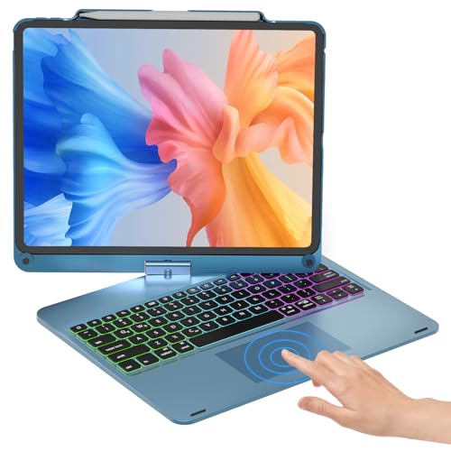 NOKBABO for iPad 13 pro case with Keyboard & iPad Air 13 inch case Keyboard, Rainbow Backlits, Pencil Holder, 360°Rotatable, Keyboard for iPad Pro 12.9 inch 6th/5th/4th/3rd Generation - Navy Blue