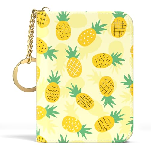Image of Aiawoxc Credit Card Holder, Small RFID Wallet Slim Leather Card Organizer Case with Zipper and Keychain, Pineapples