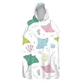 Lukery Toalla Infantil con Capucha, Poncho de Baño para Niños y Adulto, Secado Rápido Microfibra Toallas de Playa, Albornoz de Cambio para Nadar Piscina Surfing (80x110cm,Manta Raya Azul)