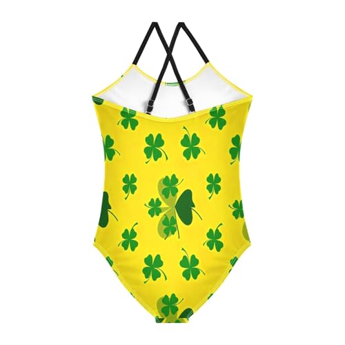 Bathing Suits for Toddlers, Summer Beach Bathing Suit 3-10 Y, Green Shamrock Leaves Yellow2