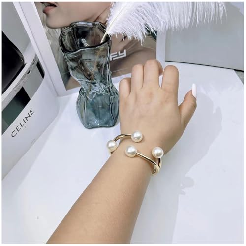 Pearl Bangle Bracelet for Women Chunky Pearl Gold Bangle Opened Bracelet Minimalist Cuff Bracelet for Women4