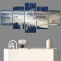 SIGNWIN 5 Panel Canvas Wall Art Foggy Mountains for Home Decorations Ready to Hang - 60