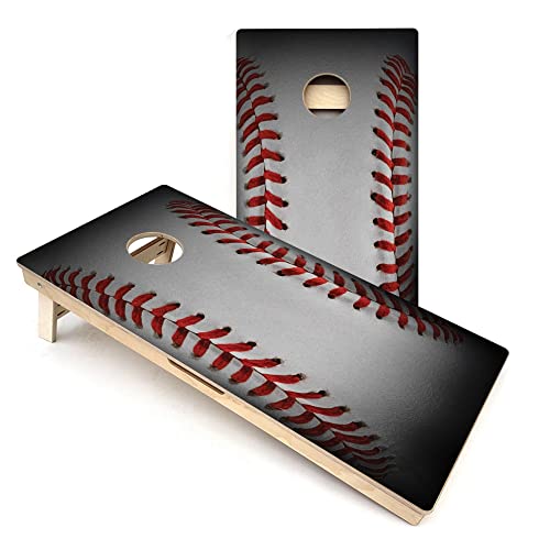Skip's Garage Baseball Themed All-Weather PVC Cornhole Boards - Includes (2) Boards (Resin Bags) + (2) Board Edge Lights