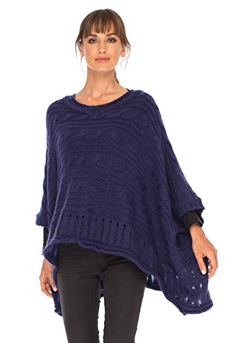 Image of SHU-SHI Womens Oversized Cable Knit Sweater Cowl Neck Sleeved Poncho Topper Boho Casual