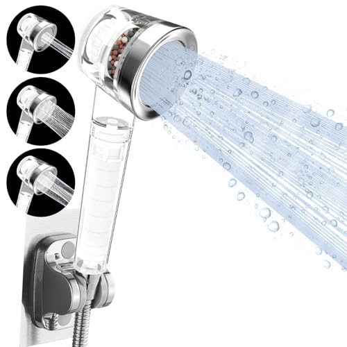 Luxsego Filtered Shower Head with Handheld, High Pressure 3 Spray Modes ShowerheadBuilt-in KDF55 & Calcium Sulfite Remove Chlorine Improve Skin, Water Softener Shower with Filter Beads for Hard Water