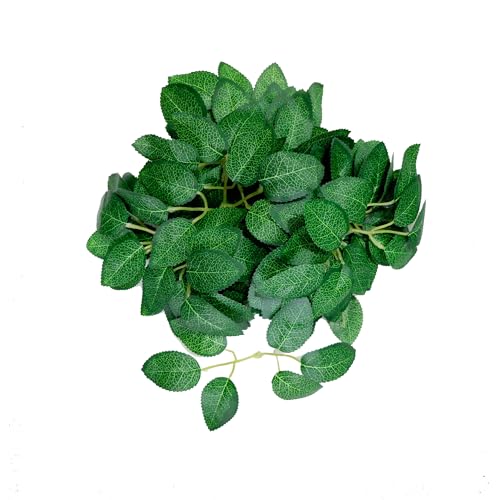 EVANBOX 30pcs Fake Green Leaves for Crafts, Artificial Greenery Centerpieces,Faux Rose Leaves,Silk Green Leaf