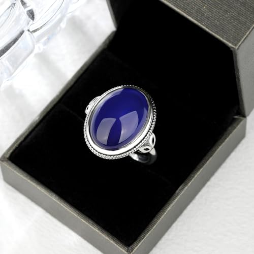 Oval Mood Ring for Women - Vintage 925 Sterling Silver Rings with Large 18mm Temperature Sensitive Stone, Color Changing Emotional Healing Jewelry, Sentimental Gift for He3
