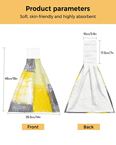 Yellow Gray Kitchen Towels With Hanging Loop 2 Pack, Absorbent Hand Towels For Bathroom, Modern Oil Painting Geometry Abstract Art Hand Kitchen Towel Tea Bar Dish Cloths Tie Towel 18"X14" #TOP2