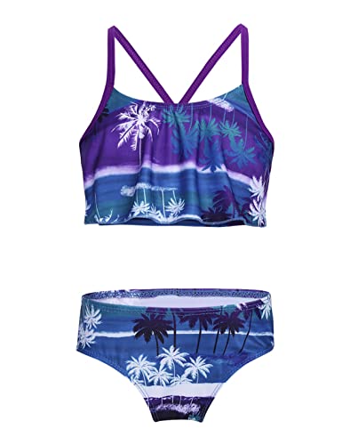 Hularka Kids Girls Two-Piece Swimsuit Tankini Set Swimwear Floral Printed Crop Top with Bottoms Beach Wear