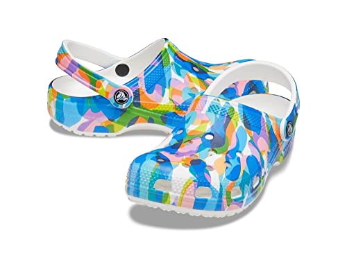 Image of Crocs Unisex-Adult Classic Graphic Clogs, White /Multi, 8 Men /10 Women