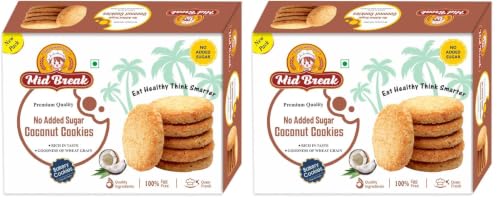 Image of Mid Break No Added Sugar Coconut Biscuits - 300gm (Pack Of 2) | High Fiber, Gut-Friendly, Low Glycemic Index Cookies | Tasty Biscuits For Healthy Tea Time Snacking