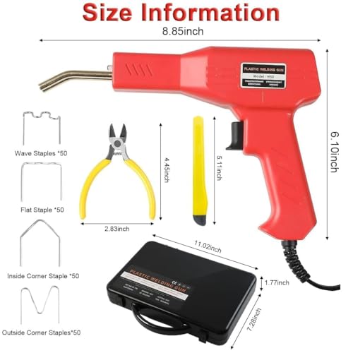 Image of 50 W Plastic Welding Repair Kit with Hot Stapler Gun, LED Work Light and 200 Stainless Steel Staples in 4 Types for Car Bumper, Dashboard and Plastic Crack Repair
