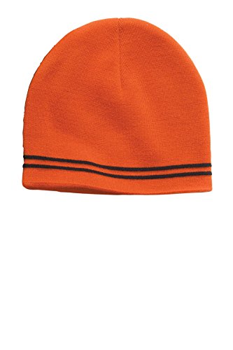 Sport-Tek Perfect Spectator Double Stripe Beanie_Dp Orange Blk_One Size