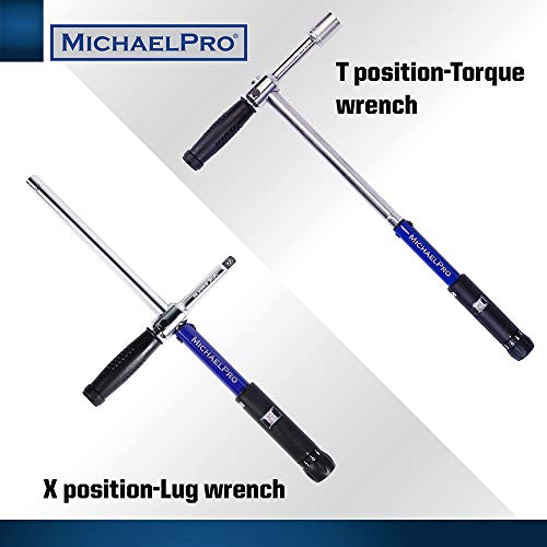 Michaelpro Mp001002 Click Through Torque Wrench - 1/2 Inch Dr With 3 Sockets (11/16", 3/4", 13/16" / 17-19-21 Mm) With Precise Micro Adjustment - 2In1 With Lug Wrench For Automotive And Changing Tires #TOP4