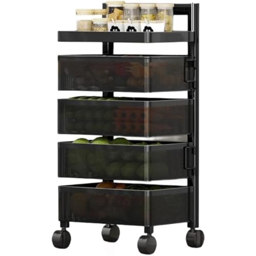 NYHGOXM キッチンワゴン 、収納ローラーカート 棚、 キャスター付き、棚 ラック、本棚 おしゃれ バスケットトローリー、隙間 カート、移動式 隙間 すきま 頑丈 小物 スチール (4層,ブラック)
