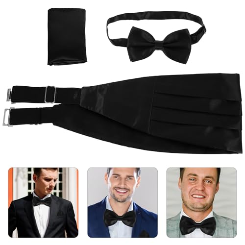 Set de fajín, moño y pañuelo para hombre negro miniatura 7