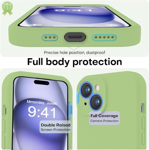 Image of Elzzi Square Candy Liquid Silicone iPhone Case Cover Compatible for iPhone 13, All Cube Series with Microfiber Lining Compatible iPhone 13 (6.1 inch) - Matcha Green
