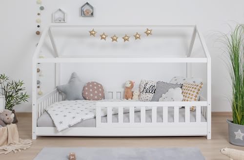TiCAA Kinderbett Hausbett Kay 120x200 Kiefer weiß