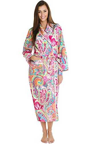 Alexander Del Rossa Women's Lightweight Cotton Kimono Robe, Summer Bathrobe, Medium Vibrant Pink