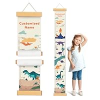 CHARMIBLE Personalised Height Chart for Kids, Removable Canvas Custom Name Wall Hanging Measuring Ruler for Child, Baby Measuring Wall Chart for Bedroom Nursery Wall Decoration (Dinosaur-A)