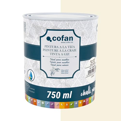 Cofan Pintura a la tiza chalk paint | Adecuada para restauración y decoración de muebles | 750 ml (BLANCO ALGODÓN)