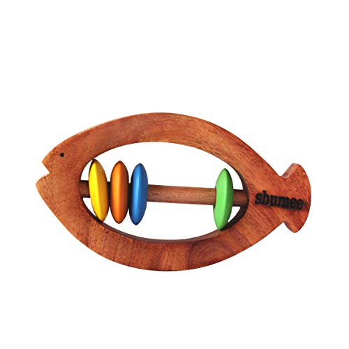 Shumee Wooden Fish Rattle Rings and Teethers for Infants | Sensory Toy | 100% Safe, Natural & Eco-Friendly | 6 Months+