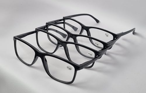 4 Óculos de Leitura Flexível Clássico Grau 0.50 até 5.00 (Kit 1-4 preto, 1.50, diopters)