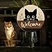 Black Cat Welcome Sign Decor for House Front Door, Cat Lover Gifts Welcome Wood Hanging Door Sign Decorations for New Home Apartment Entryway Yard Wall