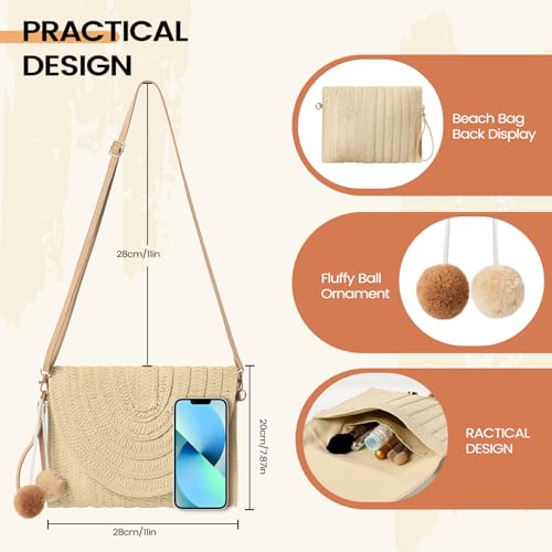Image of LEVOTIER Woven Straw Crossbody Bags for Women - Handmade Casual Beach Purse
